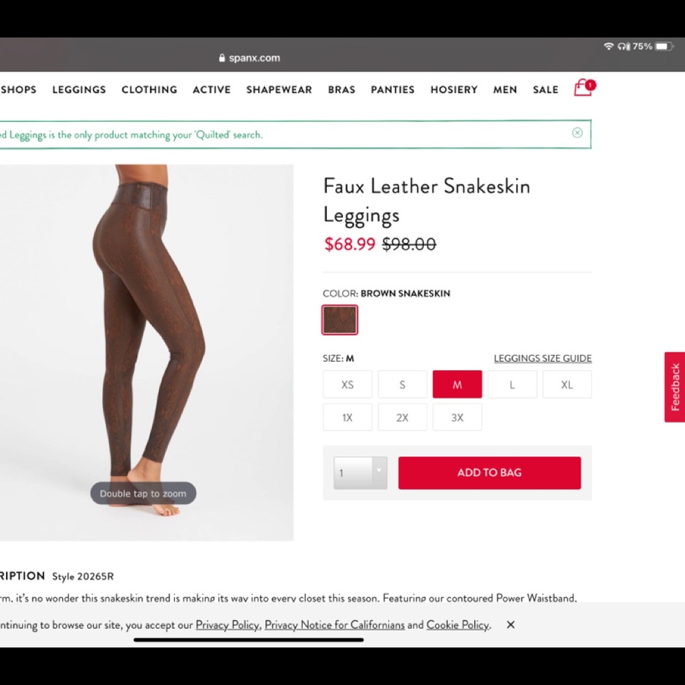 NWT - Spanx Faux Leather Snakeskin Leggings - M